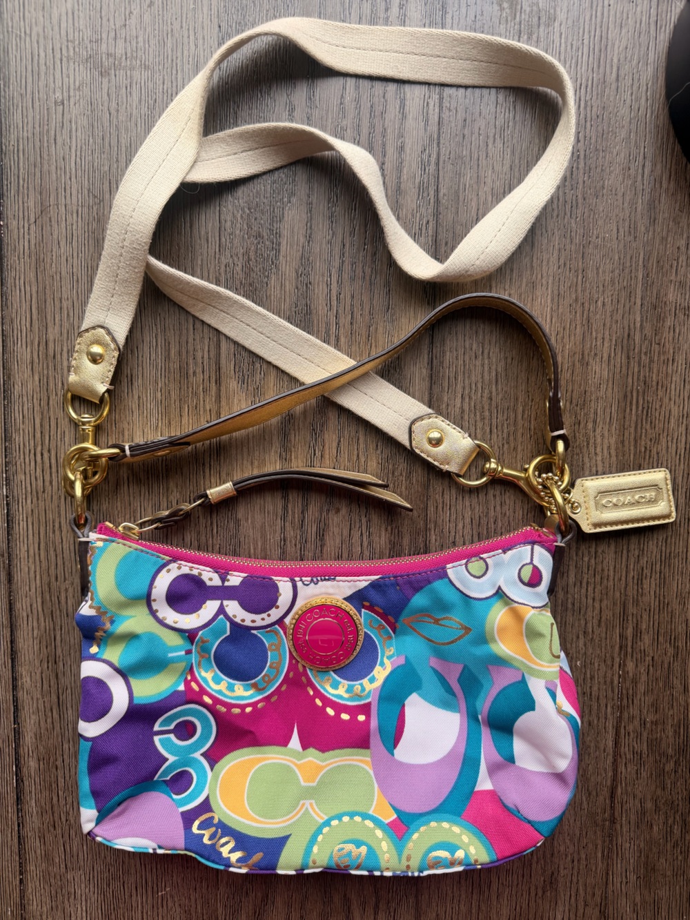 Coach Multicolor Circle Print Crossbody with Gold Hardware